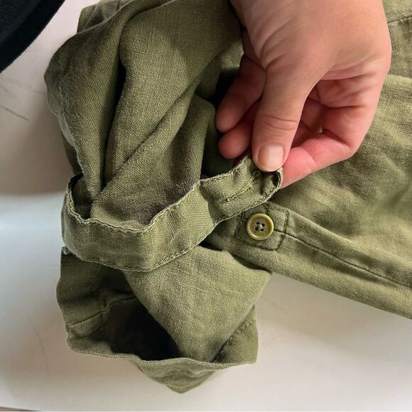 2005 y2k Tommy Hilfiger linen blend wide leg cargo crop pants size 12 roll up - Picture 14 of 16